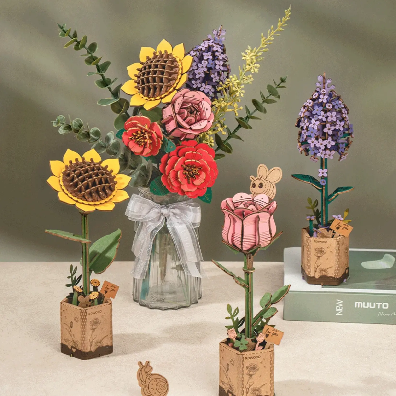 Robotime Bloom Craft: Wooden Pink Carnation Kit