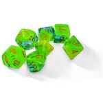 Chessex Gemini Dice: Plasma Green-Teal / orange Luminary | 7 Die Polyhedral Set | 26470