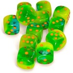 Chessex Gemini Dice: Plasma Green-Teal / orange Luminary | 16mm d6 12 Dice Block | 26670