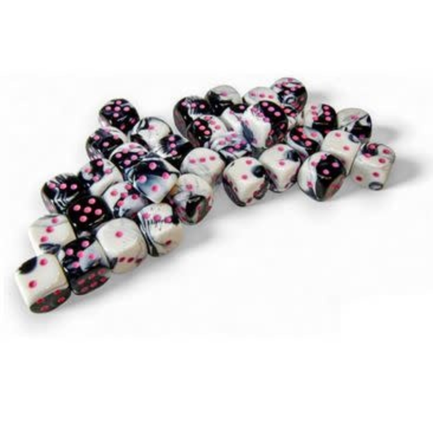 Chessex Gemini Dice: Black-White / pink | 12mm 36 Dice Block | 26869