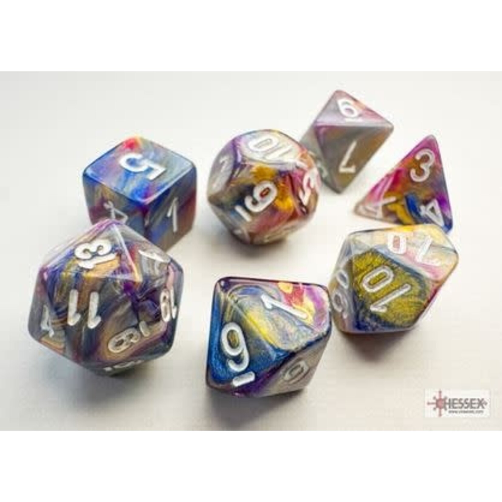 Chessex Mini Dice: Festive Carousel/White | 7 Die Polyhedral Set | 20440