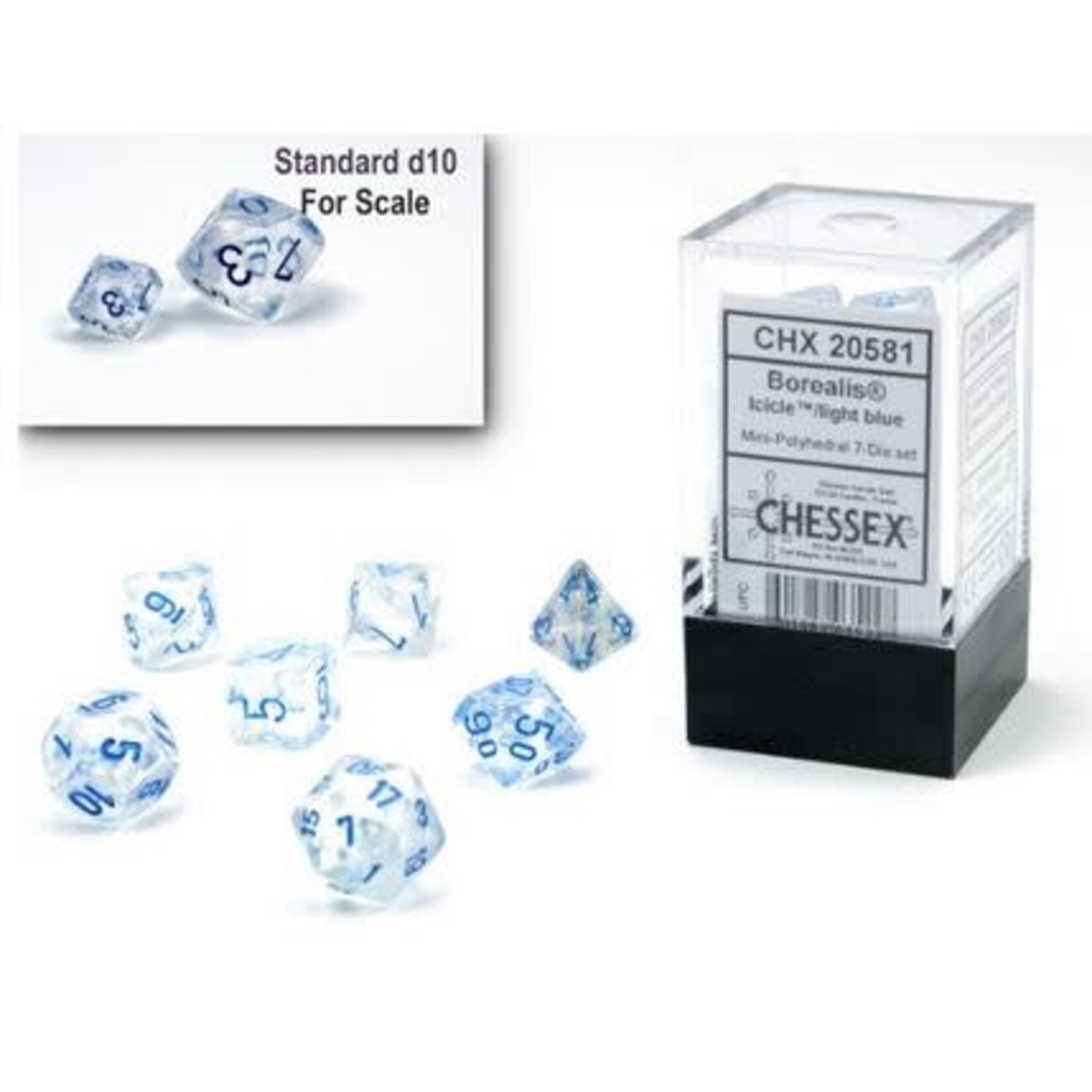 Chessex Mini Dice: Borealis Icicle/Light Blue | 7 Die Polyhedral Set | 20581