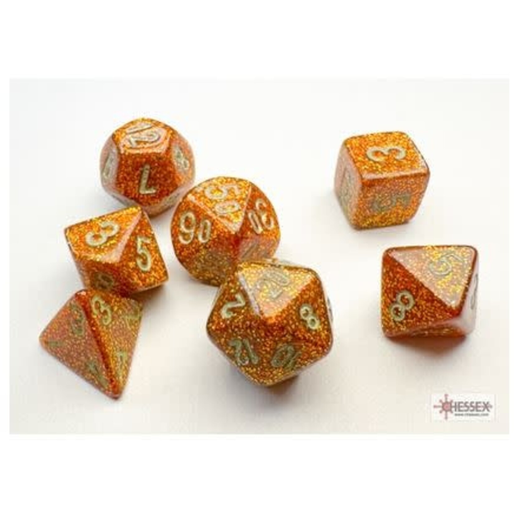Chessex Mini Dice: Glitter Gold/Silver | 7 Die Polyhedral Set | 20503