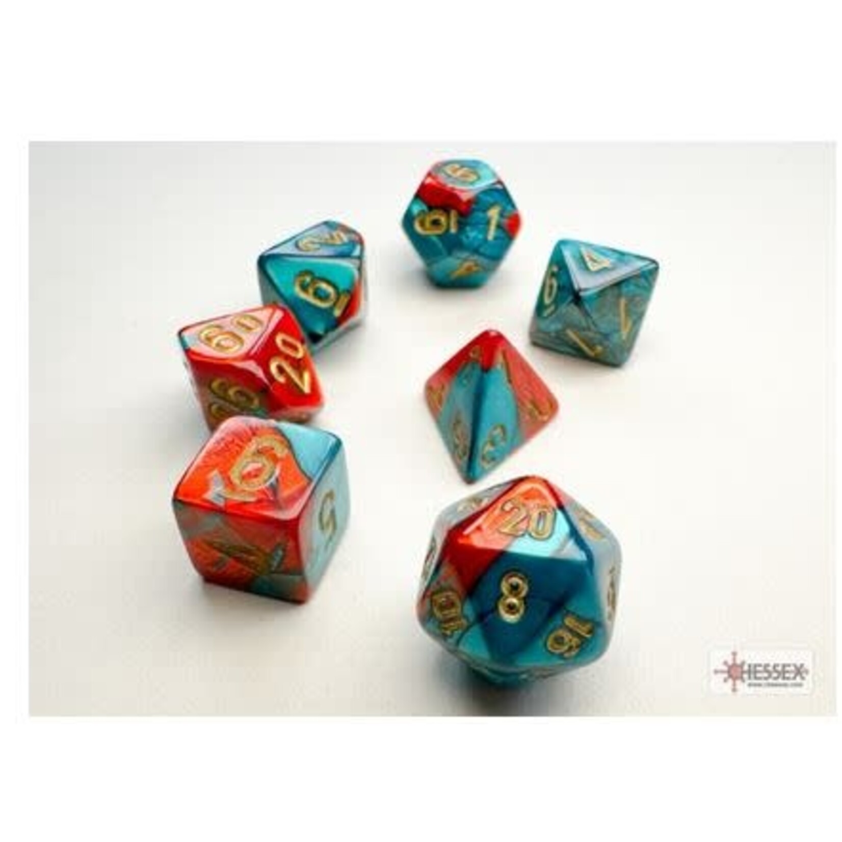 Chessex Mini Dice: Gemini Red Teal/Gold | 7 Die Polyhedral Set | 20662