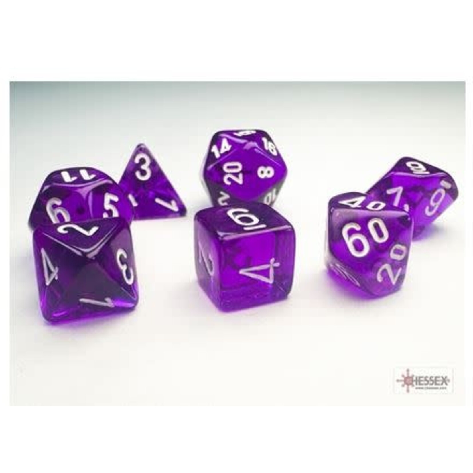 Chessex Mini Dice: Translucent Purple/White | 7 Die Polyhedral Set | 20377