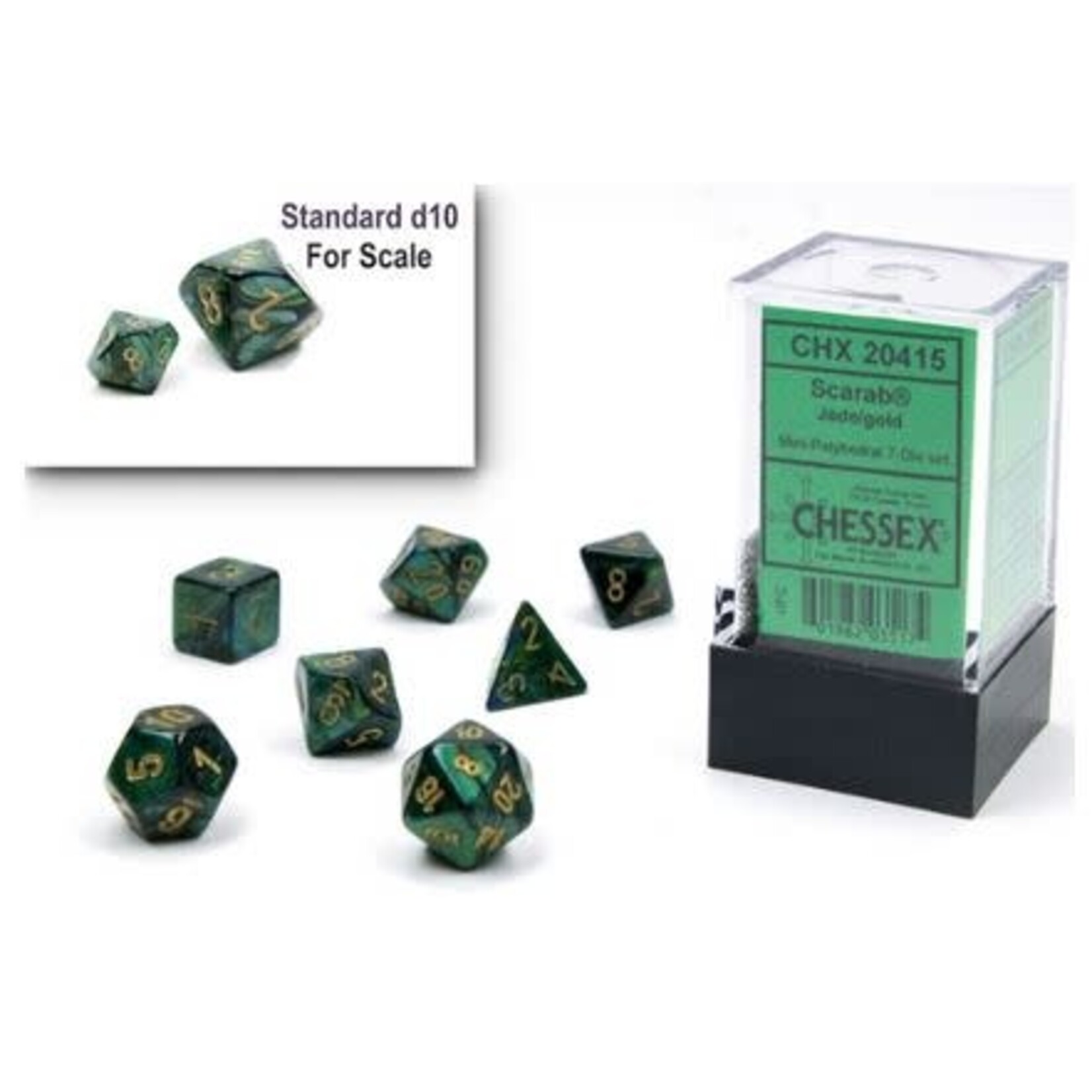 Chessex Mini Dice: Scarab Jade/Gold | 7 Die Polyhedral Set | 20415