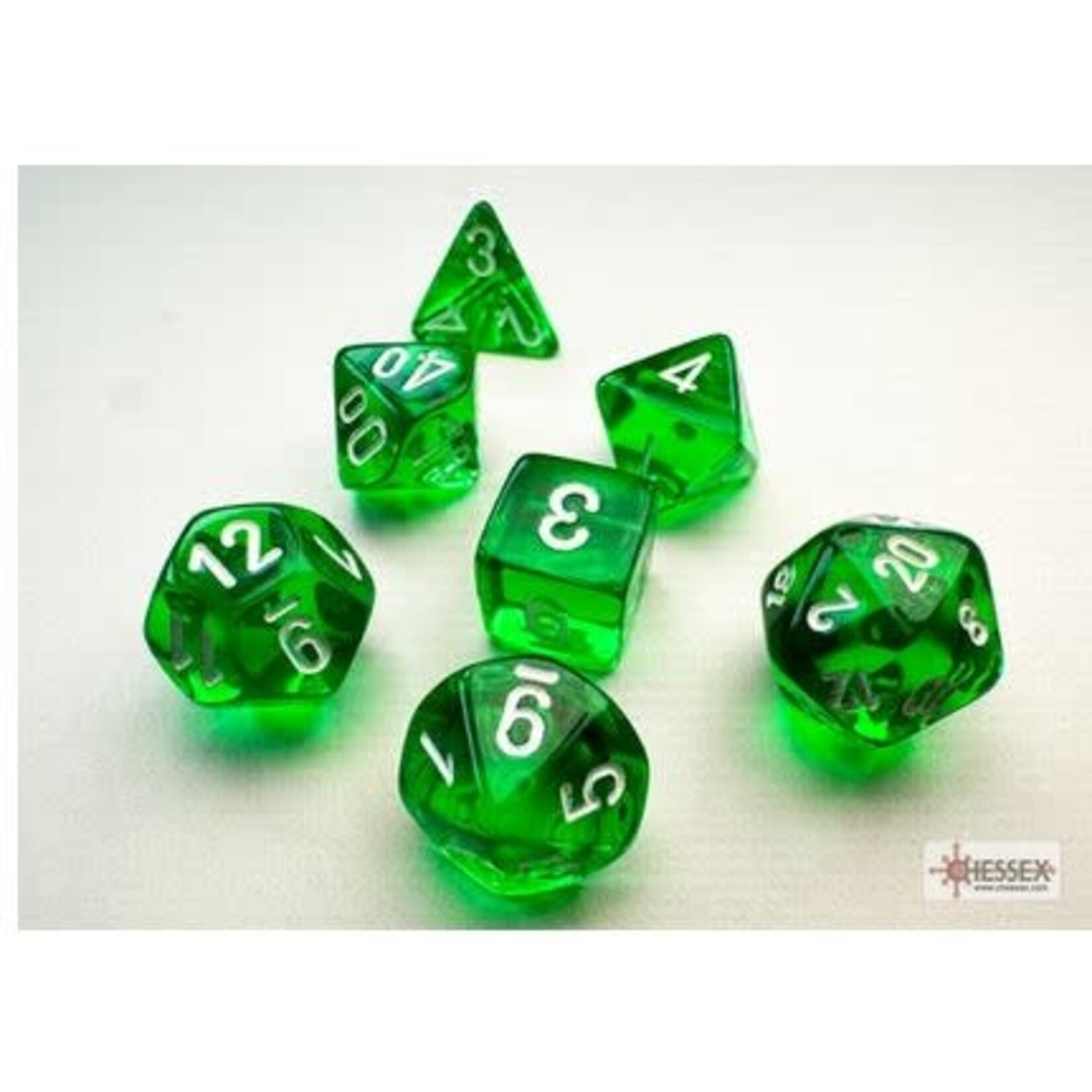 Chessex Mini Dice: Translucent Green/White | 7 Die Polyhedral Set | 20375