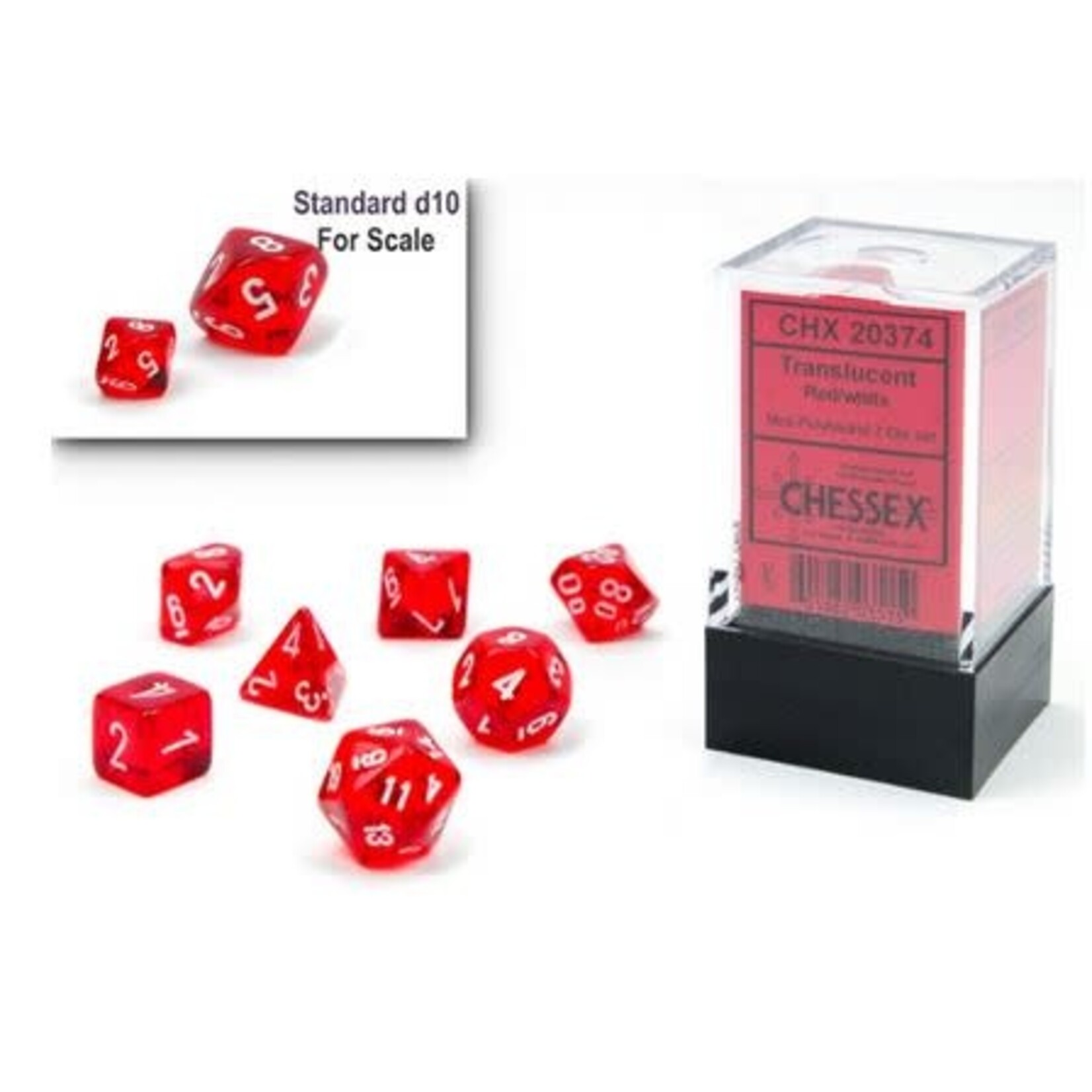 Chessex Mini Dice: Translucent Red/White | 7 Die Polyhedral Set | 20374