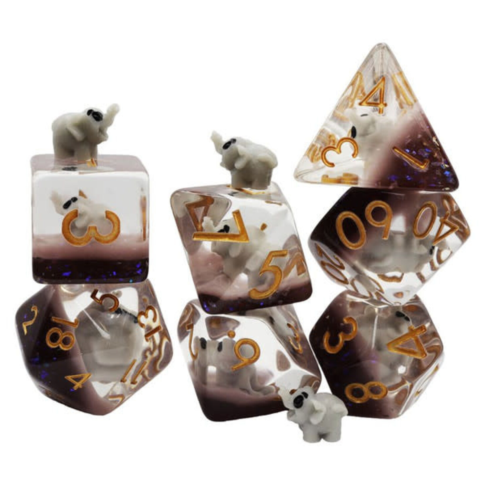 Foam Brain Elephant Transluscent Bown with Grey 7 Die Polyhedral Set | 2417