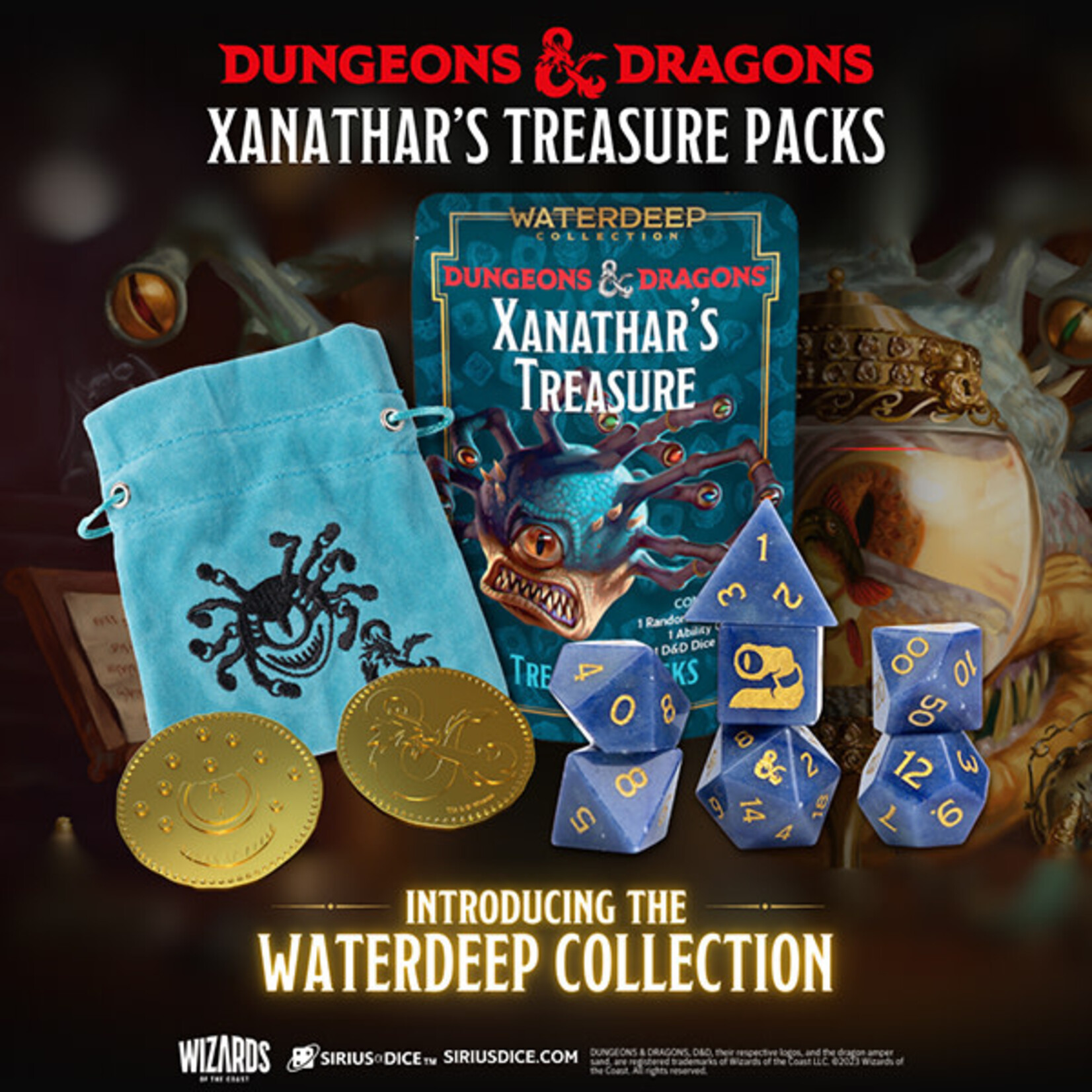 Xanathar's Treasure Pack Dice Set (Metal Coin, Dice Bag and Polyhedral Dice Set)