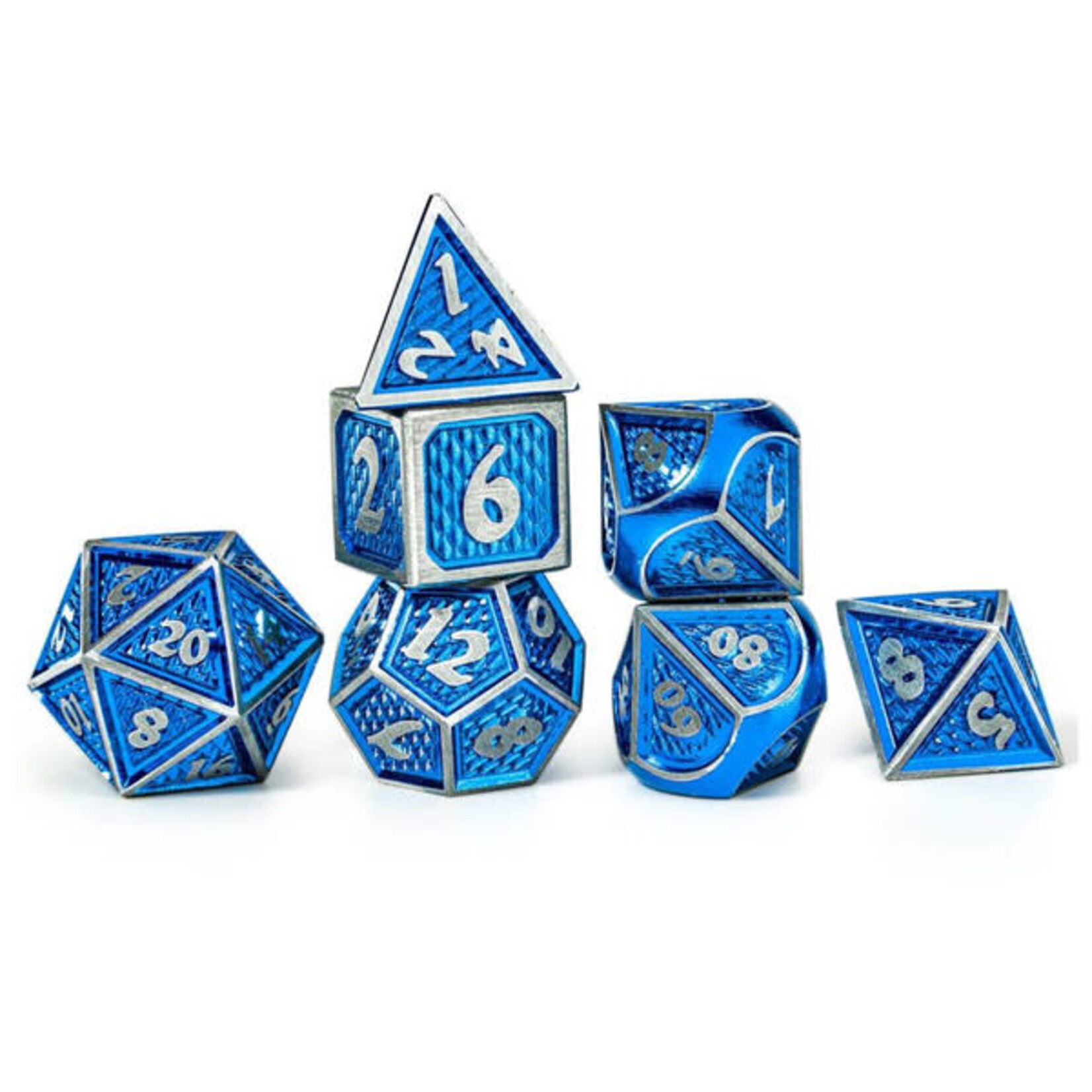 Solid Metal Behemoth Poyhedral 7 Die Set : Brushed Blue with Silver