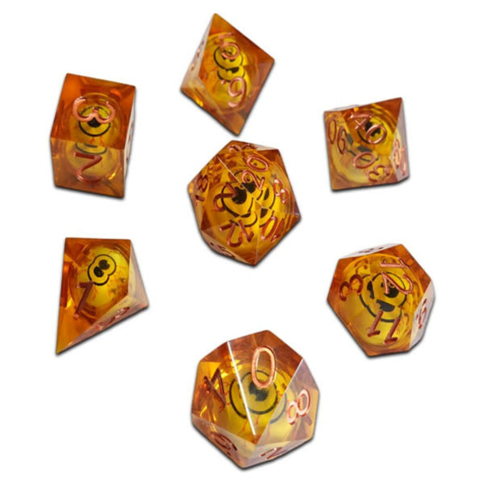 7 Die Polyhedral Set: Cube Molten Amber ICU