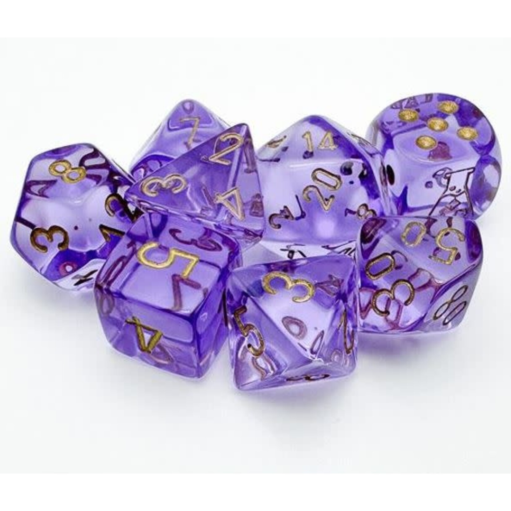 Chessex Lab Dice Series 7 - Translucent - Lavender w / Gold | 8 Die Polyhedral Set | 30059