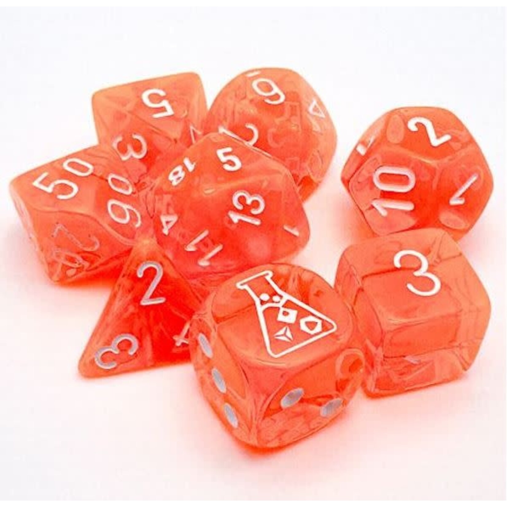 Chessex Lab Dice Series 7 - Translucent - Neon Orange w / White | 8 Die Polyhedral Set | 30060