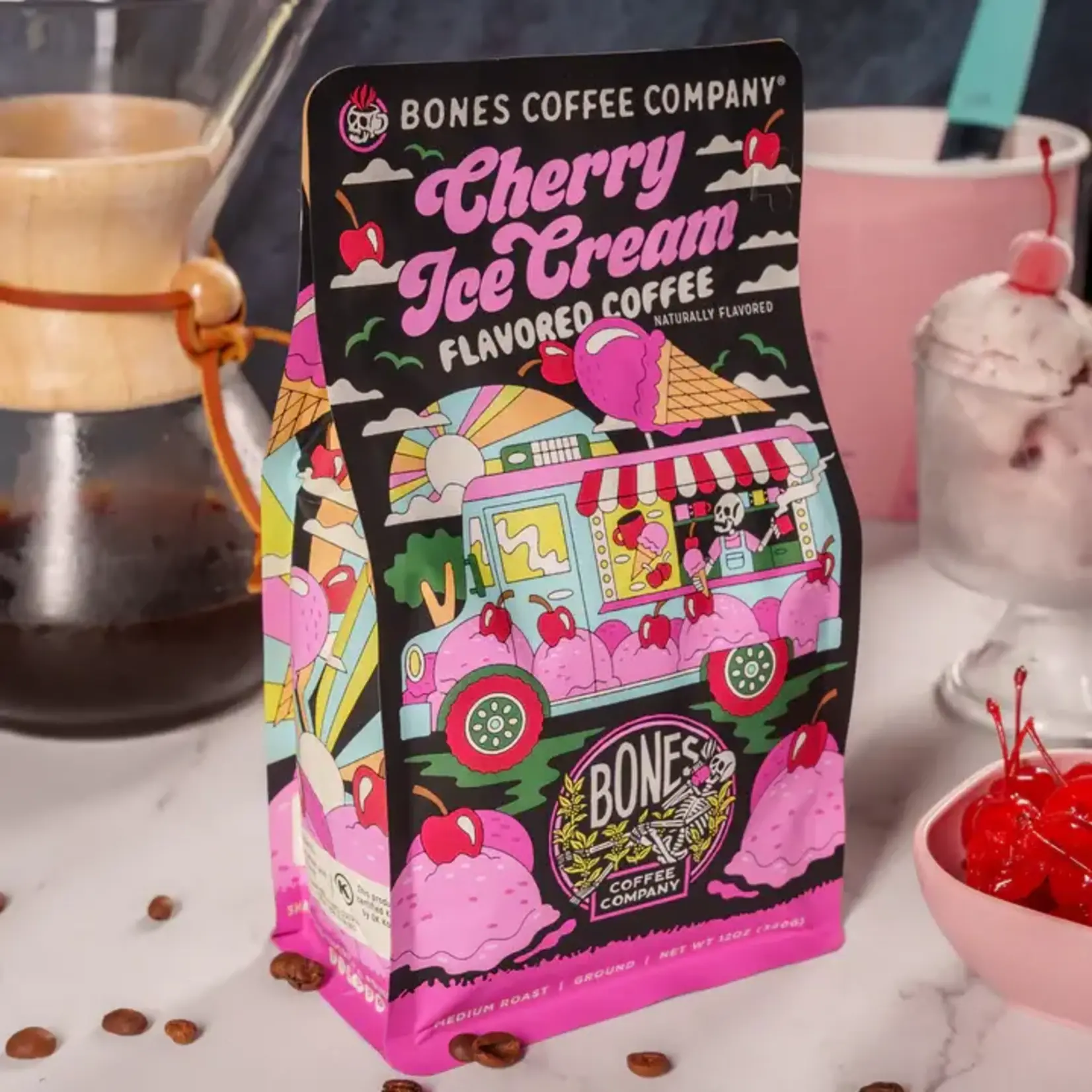 Bones Coffee Bones Coffee: Cherry Ice Cream 12 oz Ground Coffee