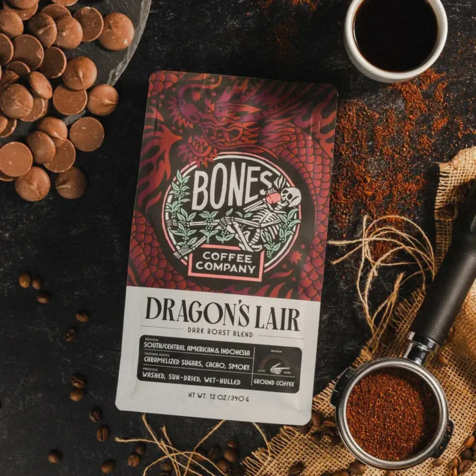 Bones Coffee Bones Coffee: Dragon's Lair 12 oz Ground Coffee