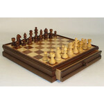Chess Set - 15in Walnut-Maple Wood with Drawer