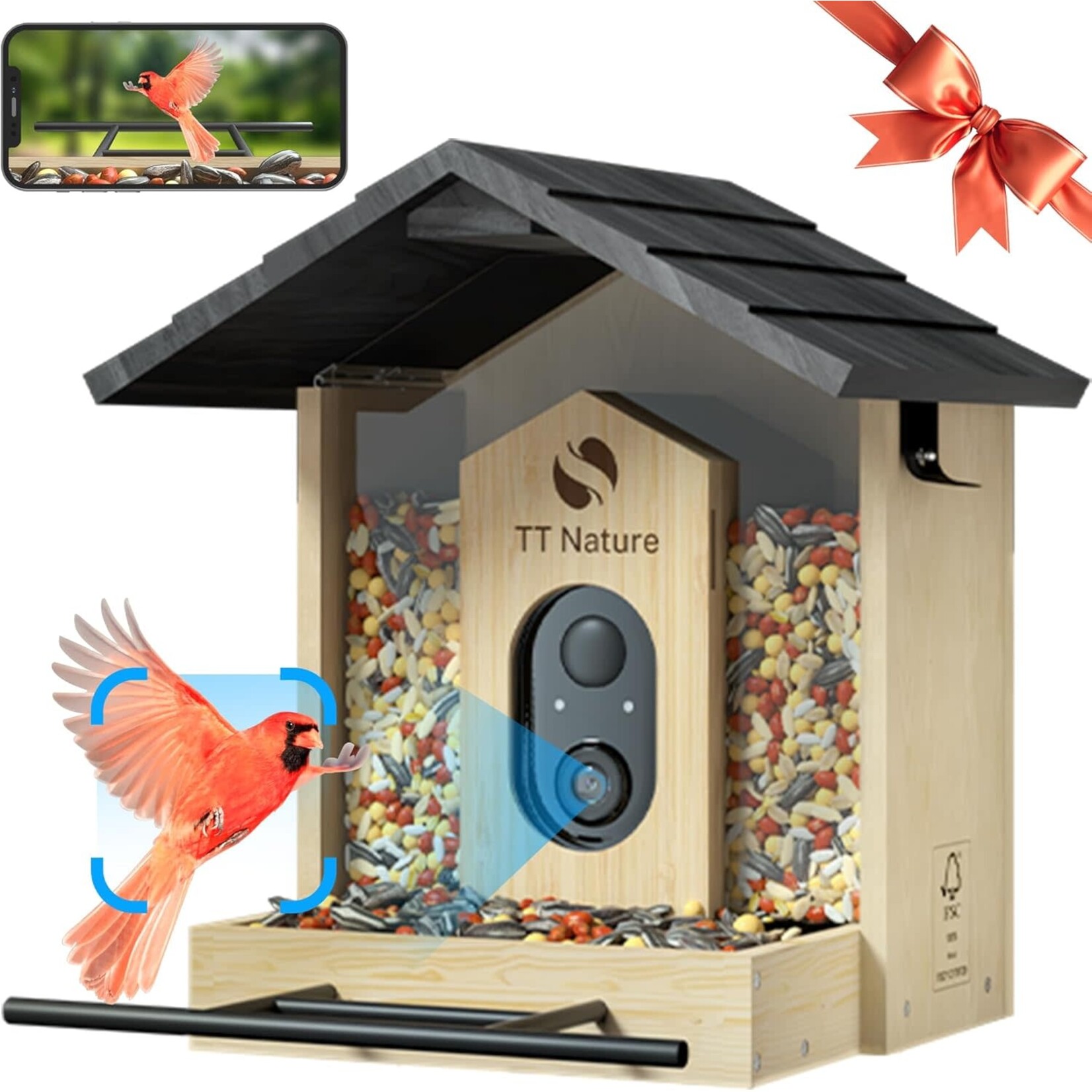 TT Nature Bird Feeder with Camera (Wooden Roof)