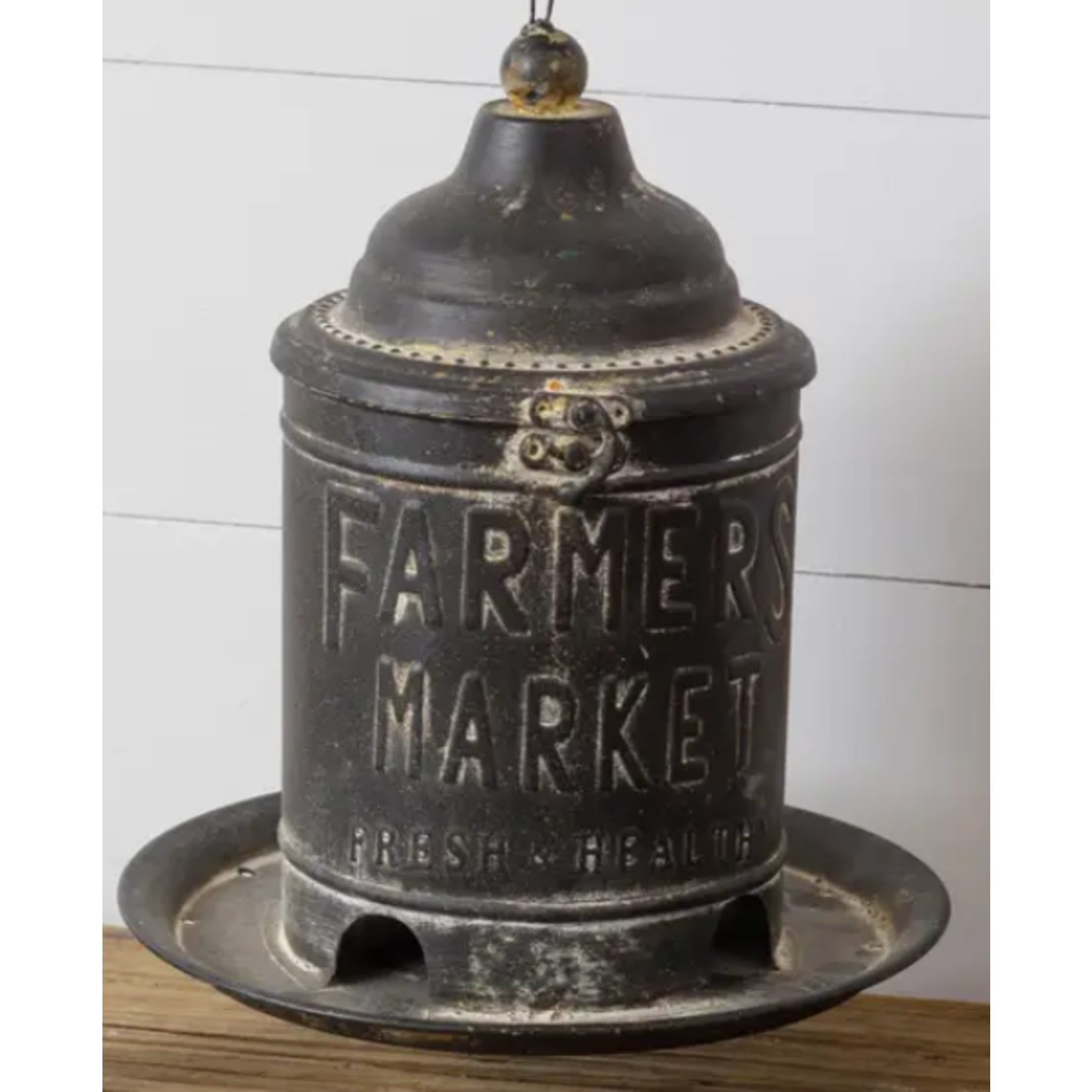 Farmers Market Hanging Feeder-Style Canister – Vintage Metal Decor