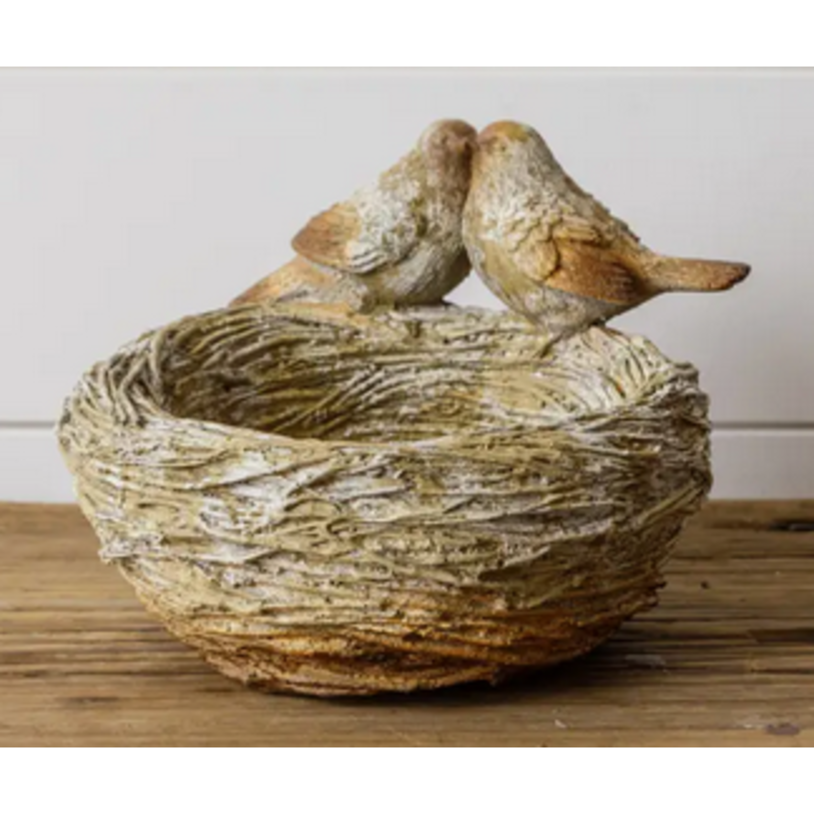 Rustic Nest Bowl with Two Perched Birds