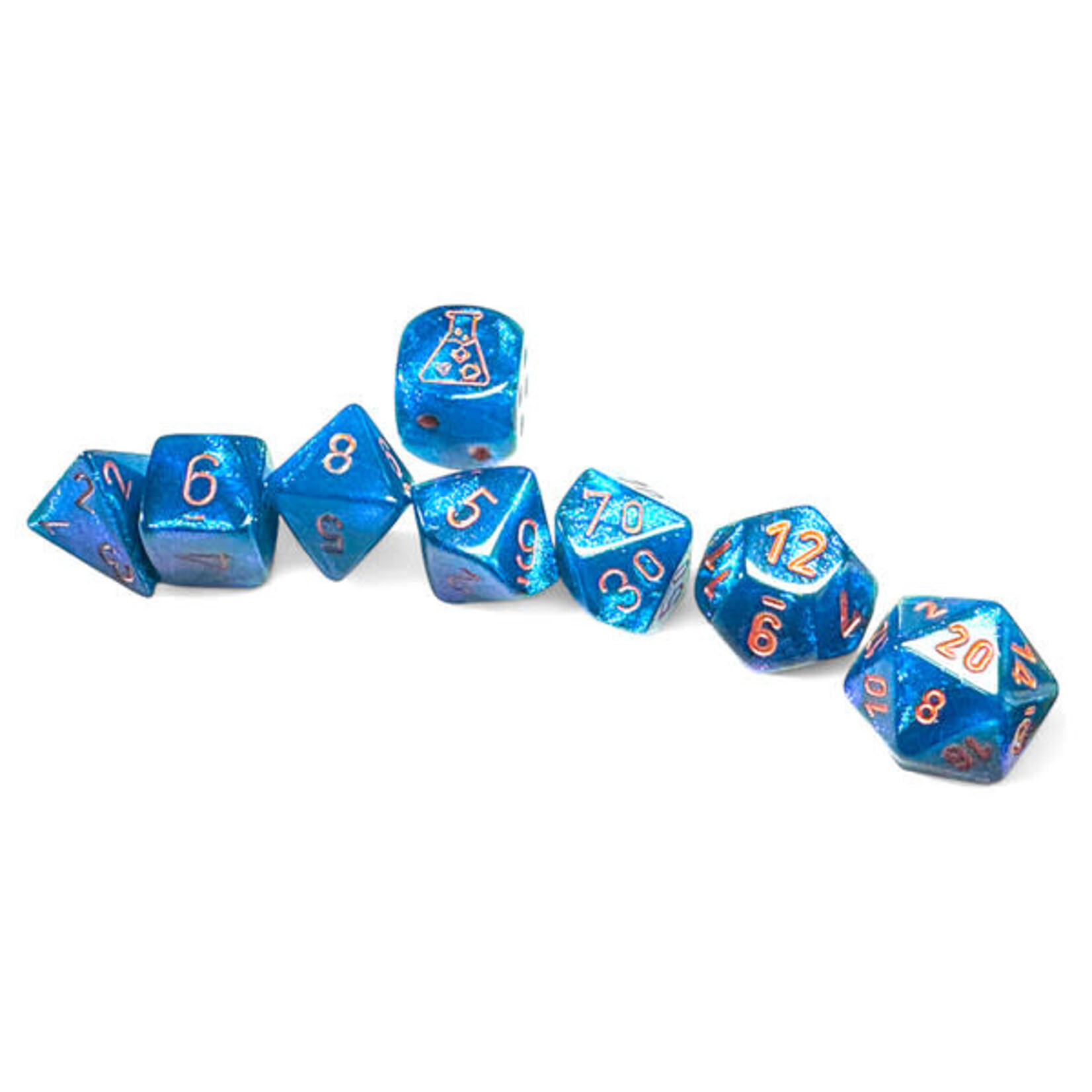 Chessex Lab Dice Borealis Midnight with Copper | 8 Die Polyhedral Set | 30069