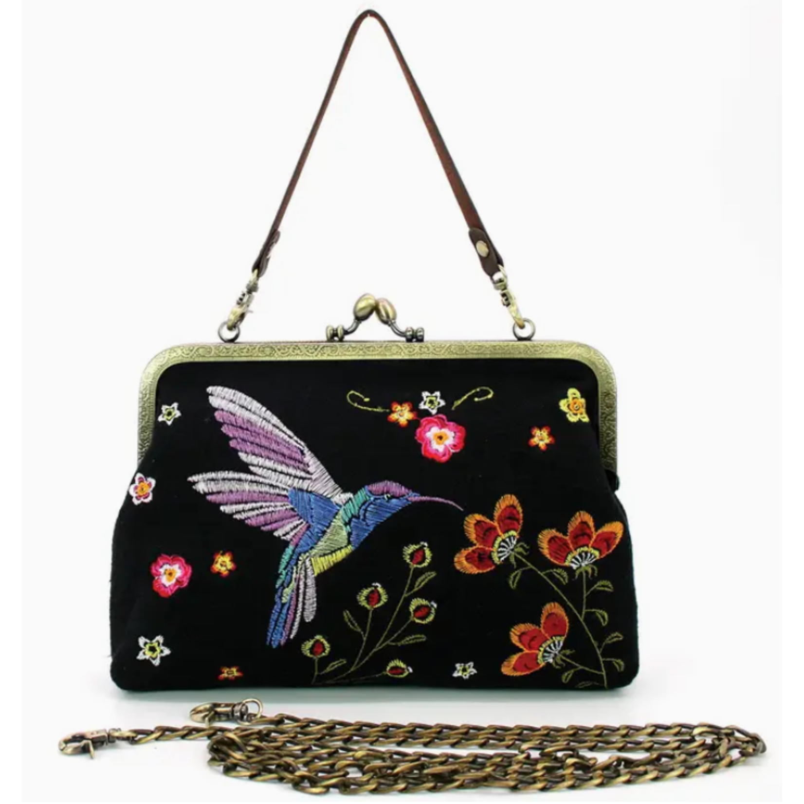 Handbag - Vintage Kisslock Embroidered Hummingbird