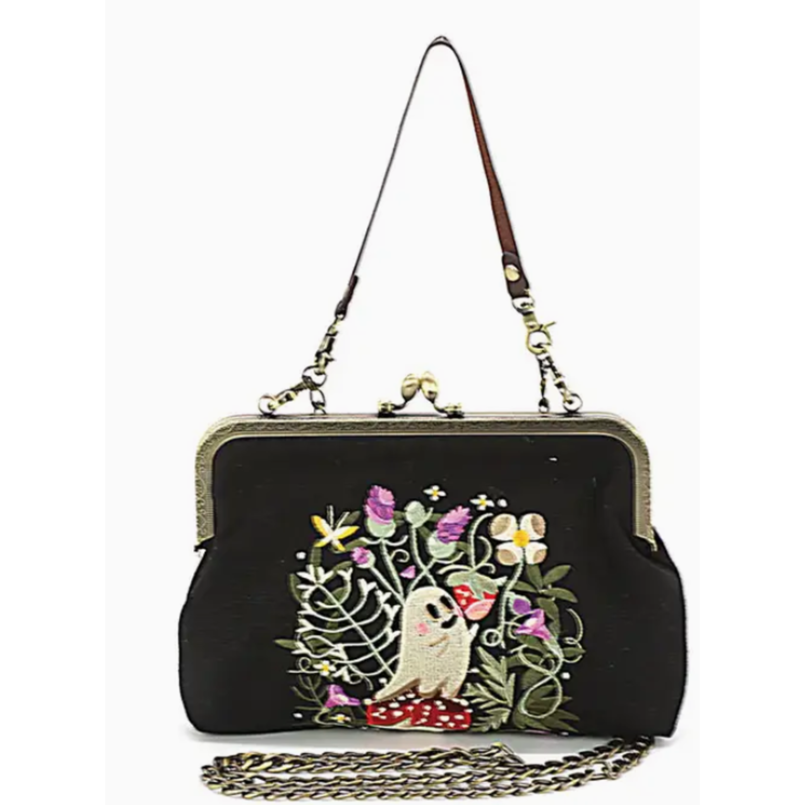 Handbag - Vintage Kisslock Embroidered Ghost in Strawberry Field