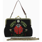 Handbag - Vintage Kisslock Embroidered Lady Bug