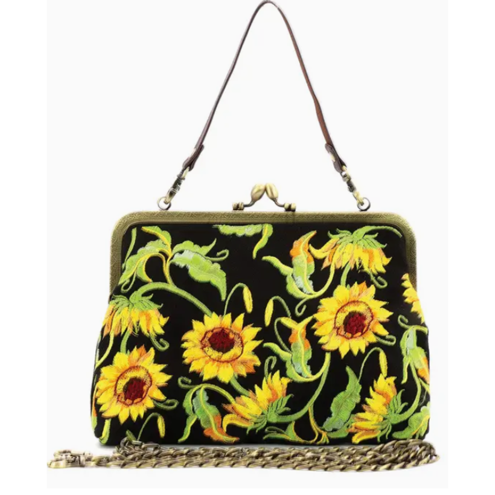 Handbag - Vintage Kisslock Embroidered Sunflower