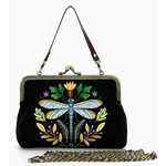 Handbag - Vintage Kisslock Embroidered Dragonfly