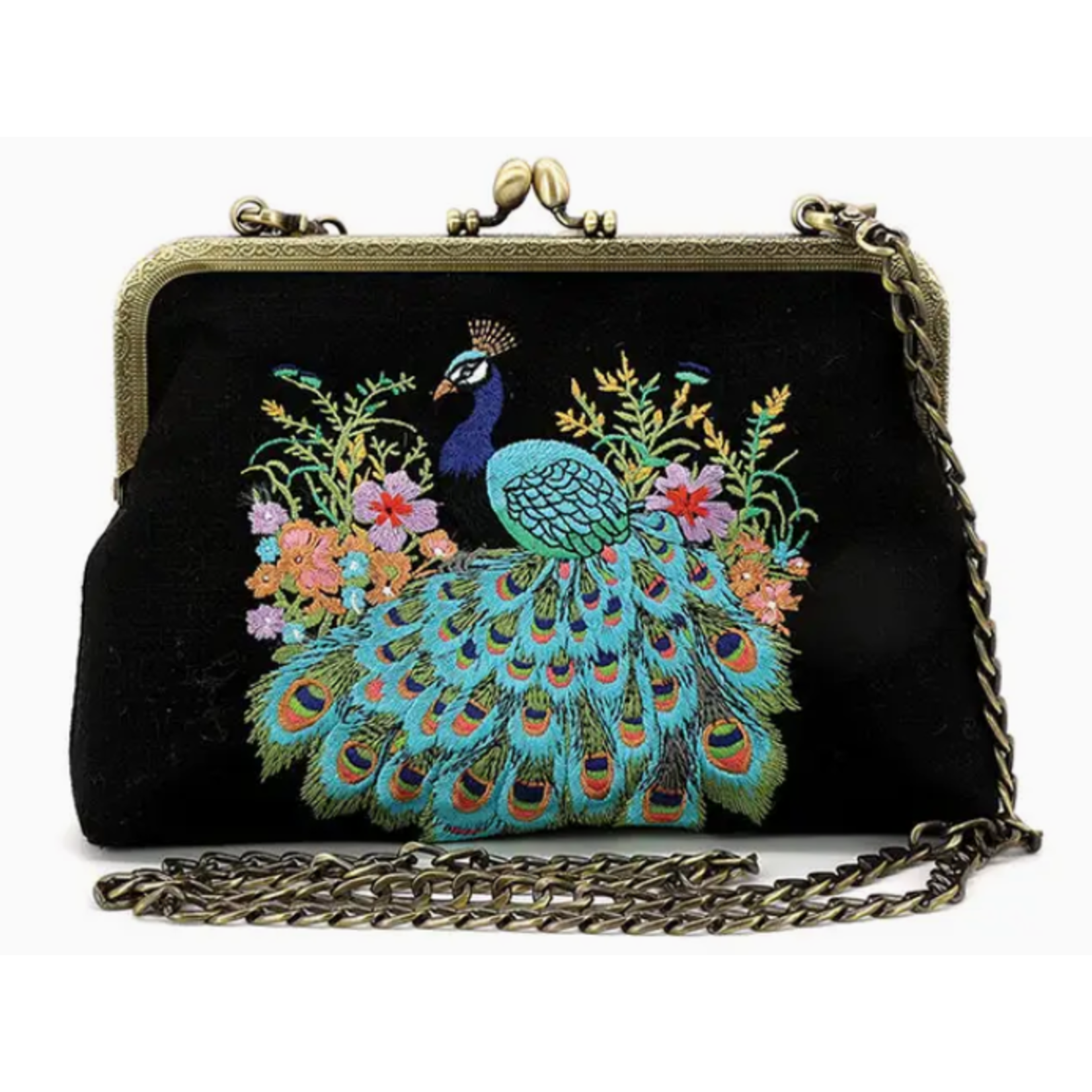 Handbag - Vintage Kisslock Embroidered Peacock