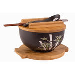 Bowl with Chopsticks Spoon Lid and Trivet Set - Bamboo