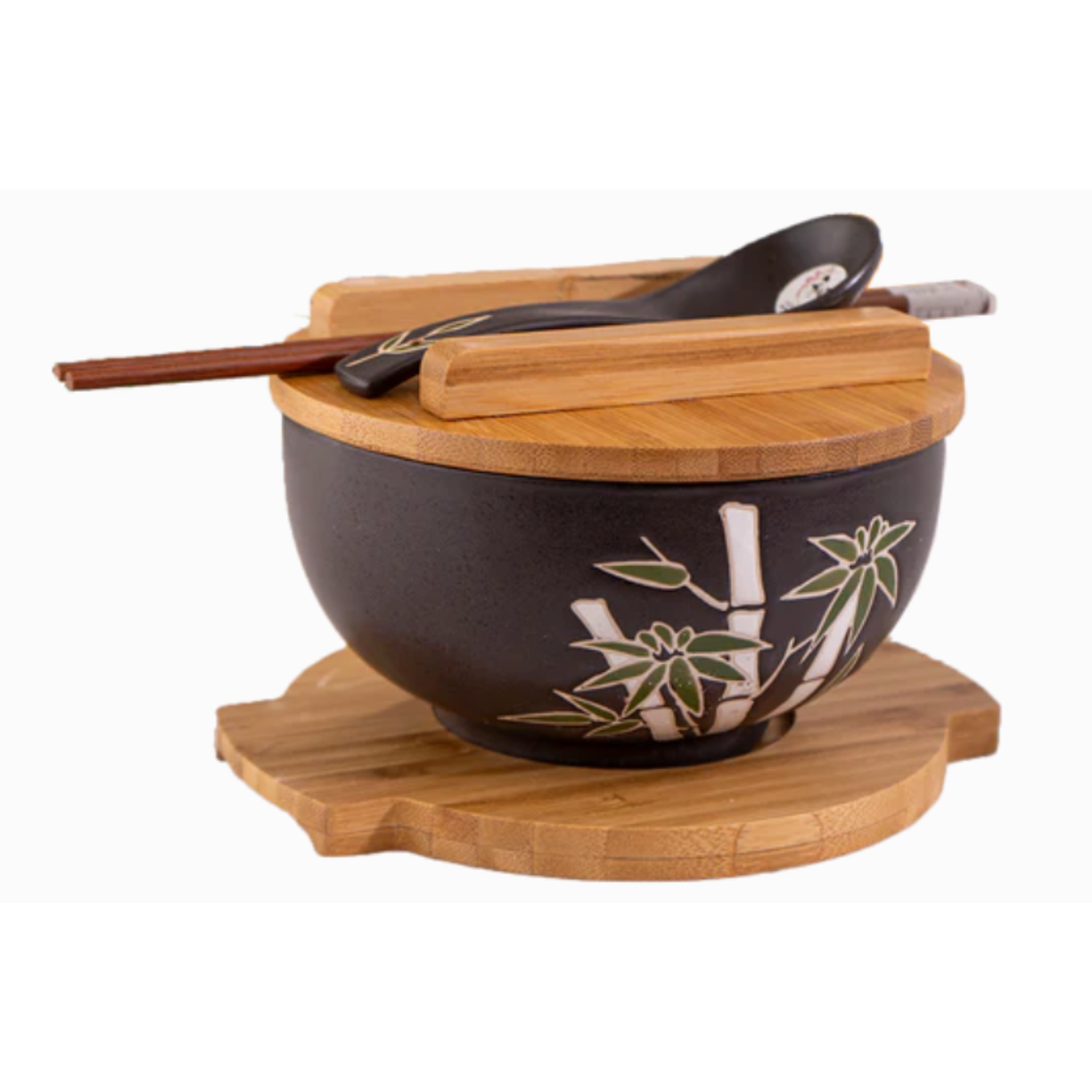 Bowl with Chopsticks Spoon Lid and Trivet Set - Bamboo