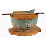 Bowl with Chopsticks Spoon Lid and Trivet Set - Japanese Crane
