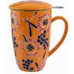 Mug - Porcelain with Infuser and Lid - 12oz - Yellow Flower