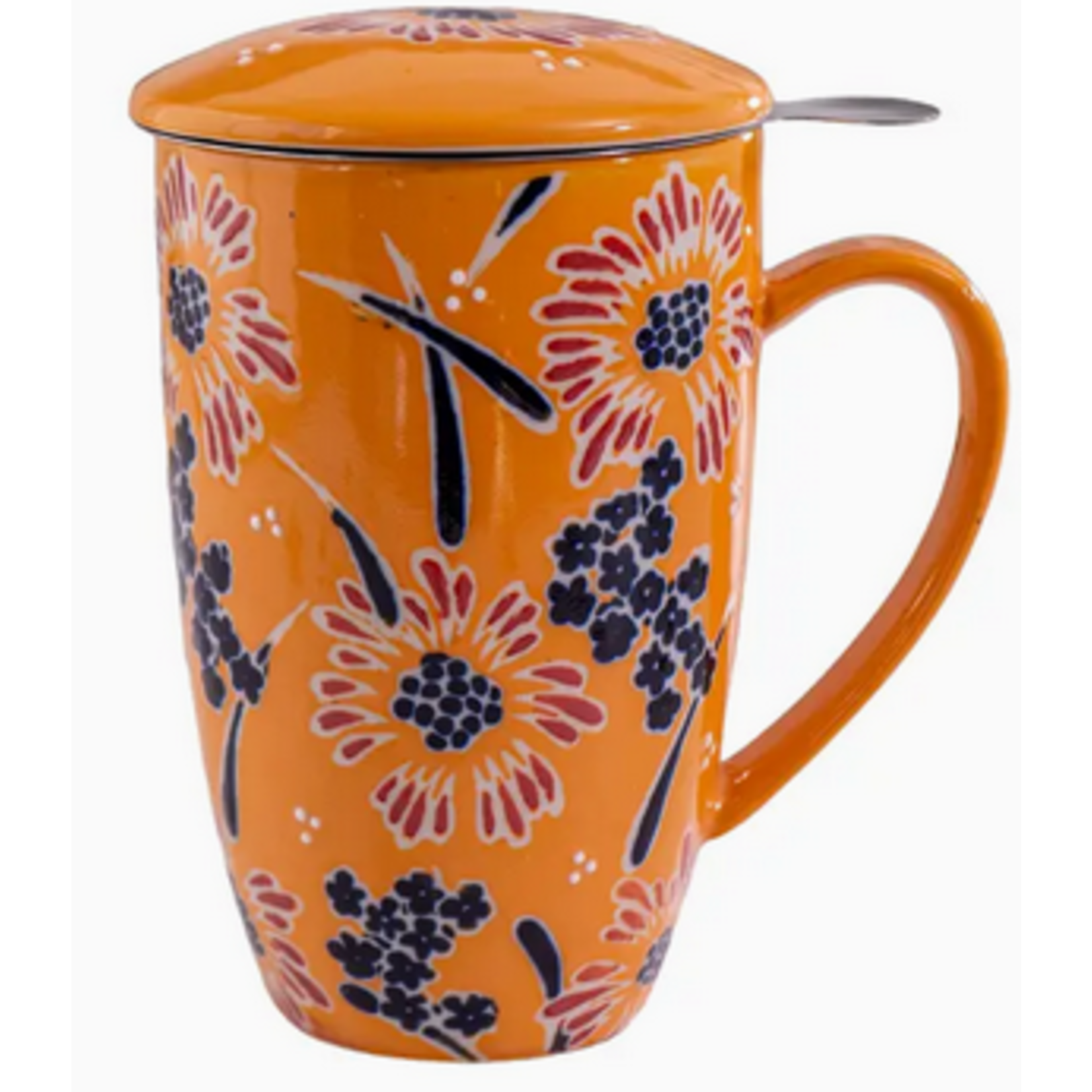 Mug - Porcelain with Infuser and Lid - 12oz - Yellow Flower