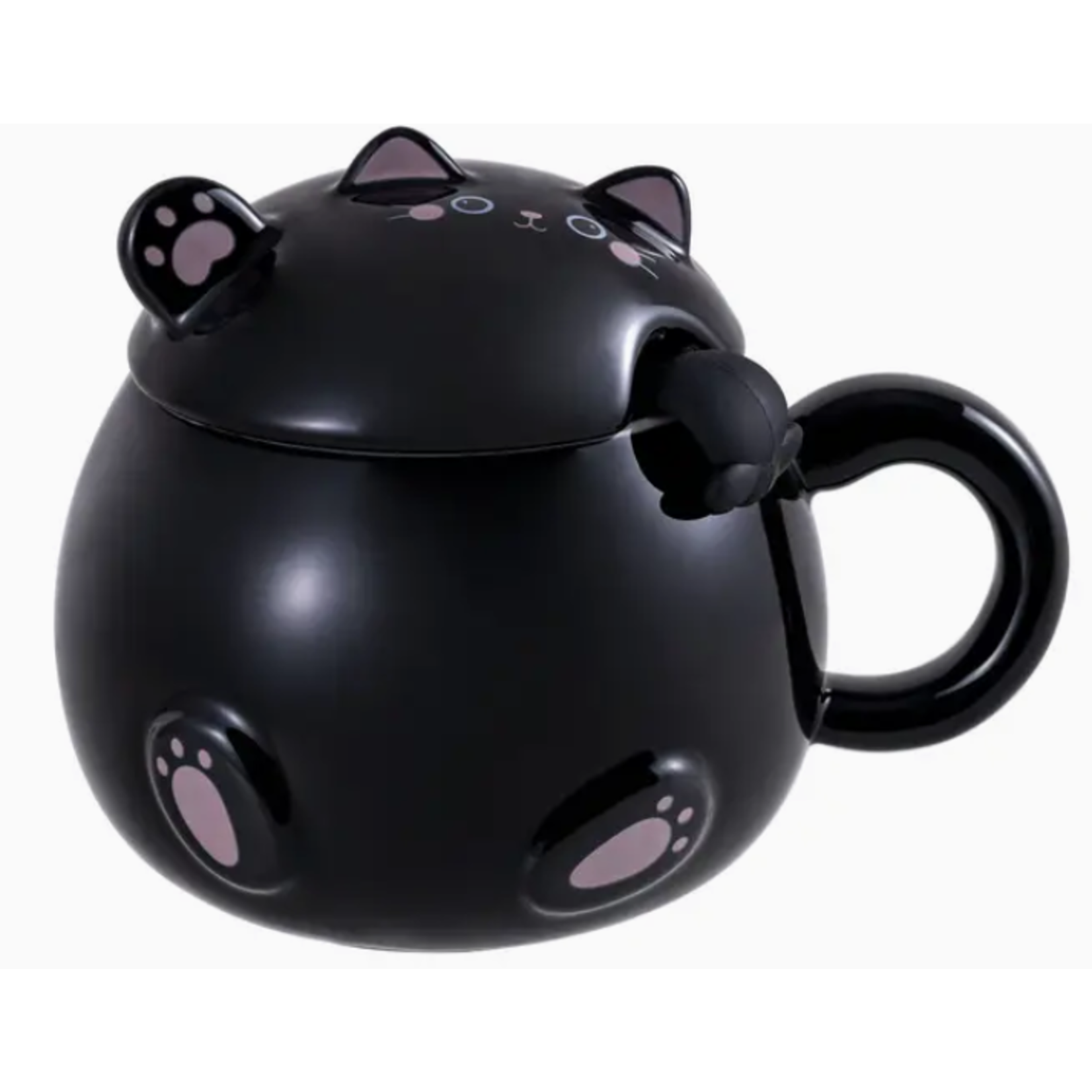 Mug - Stoneware Whimsy Cat with Lid and Spoon - 15oz - Black