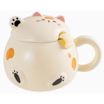 Mug - Stoneware Whimsy Cat with Lid and Spoon - 15oz - Yellow