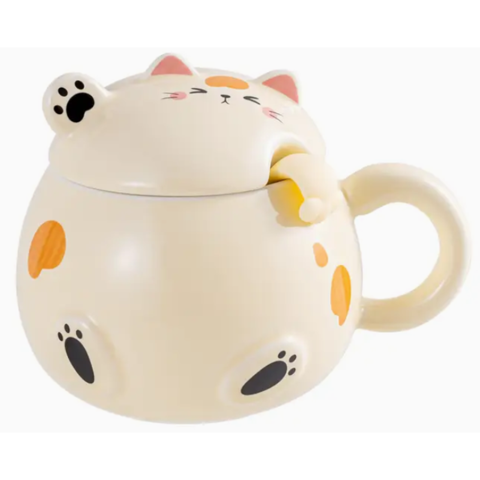Mug - Stoneware Whimsy Cat with Lid and Spoon - 15oz - Yellow