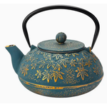 Teapot - Cast Iron Momiji Maple Leaves - 40oz -  Turquoise