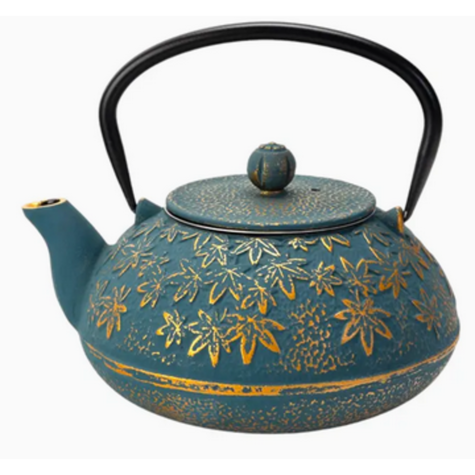 Teapot - Cast Iron Momiji Maple Leaves - 40oz -  Turquoise
