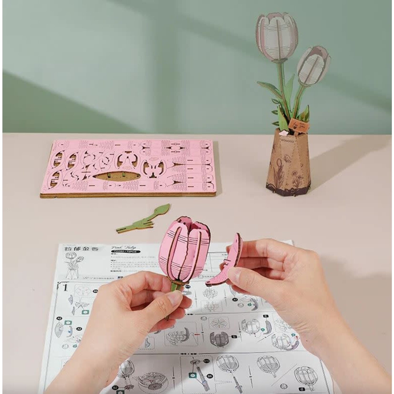 Wooden Flower Kit - Pink Tulip - Bloom Craft