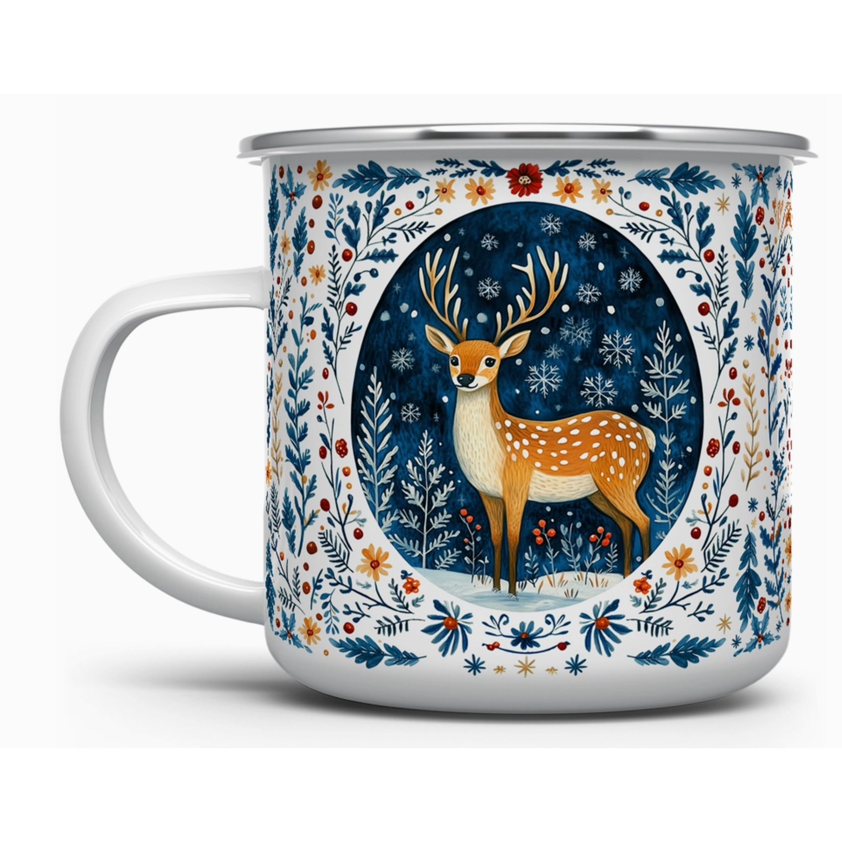 Camp Mug - Enamel Winter Deer - 16oz