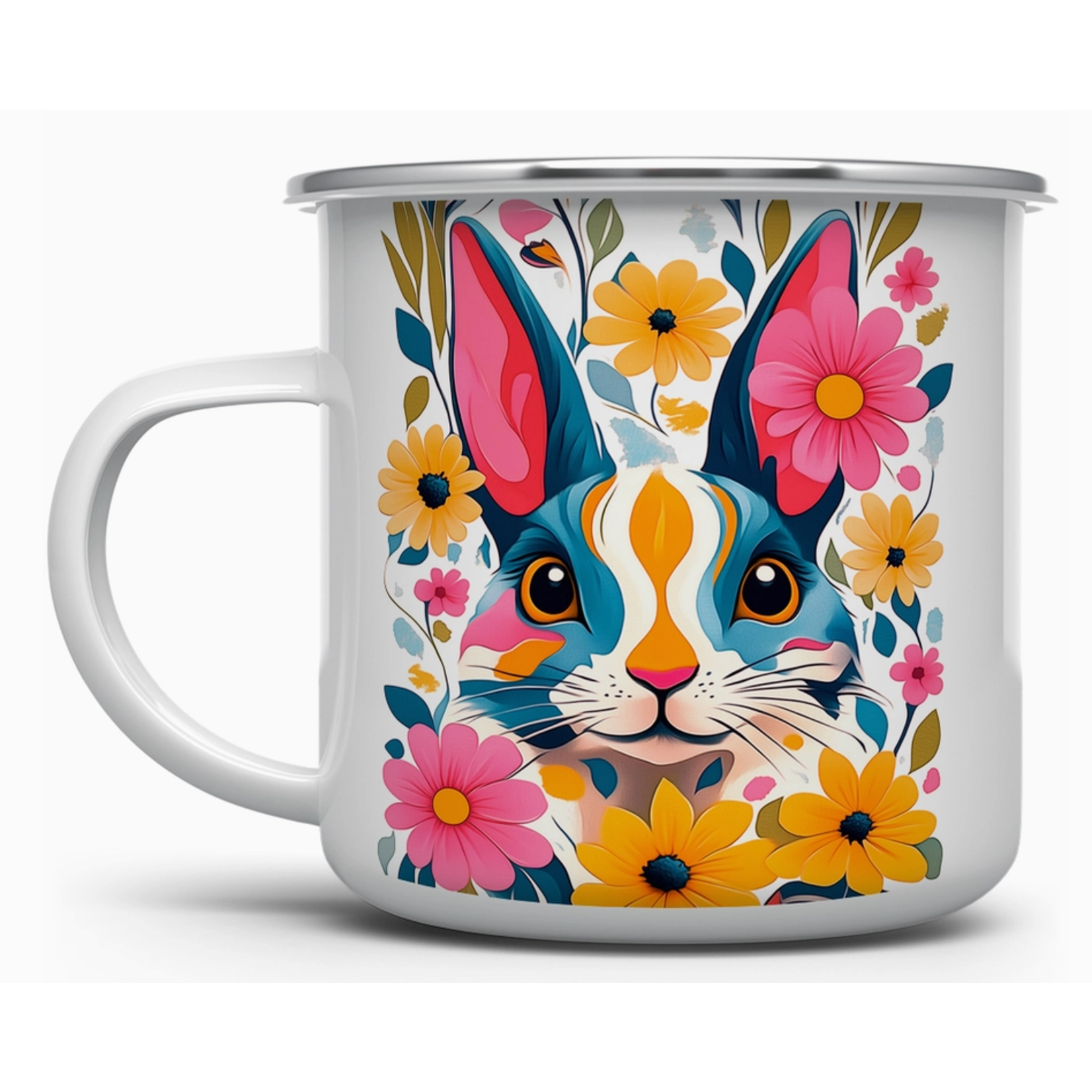 Camp Mug - Enamel Floral Bunny - 16oz
