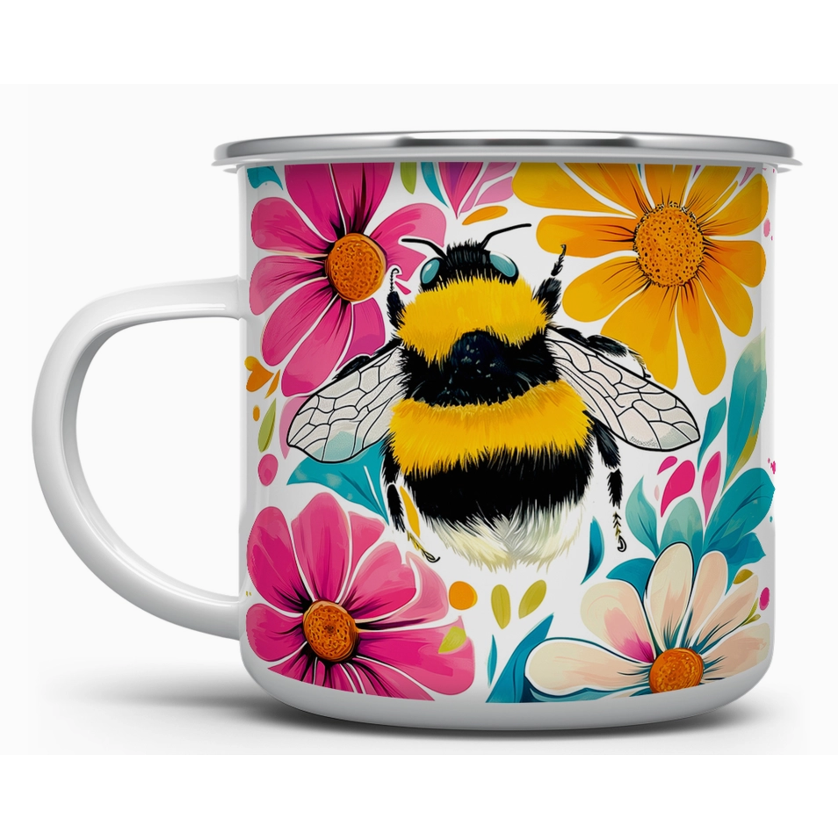 Camp Mug - Enamel Floral Bee - 16oz