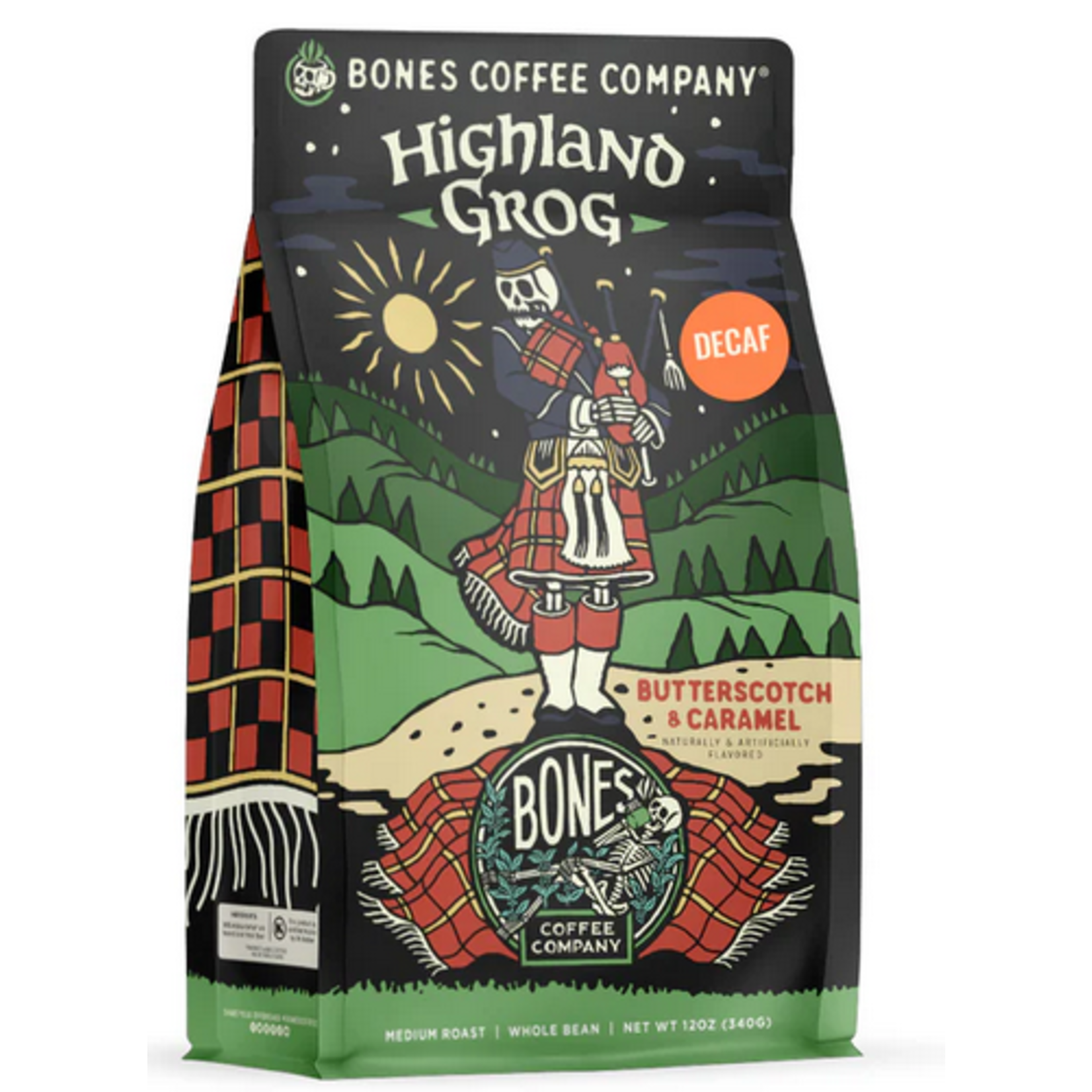 Bones Coffee: Decaf Highland Grog 12oz Ground Coffee