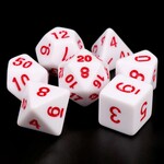 HD Opaque Dice: White Red Font | 7 Die Acrylic Polyhedral Set