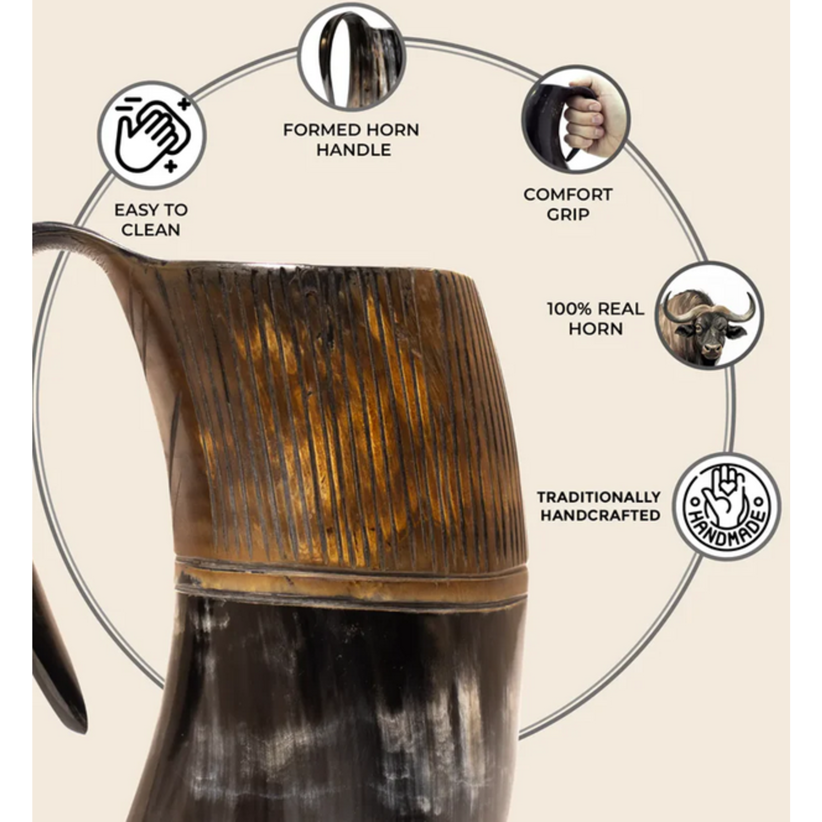 Viking Drinking Horn Mug - Striped - 6in