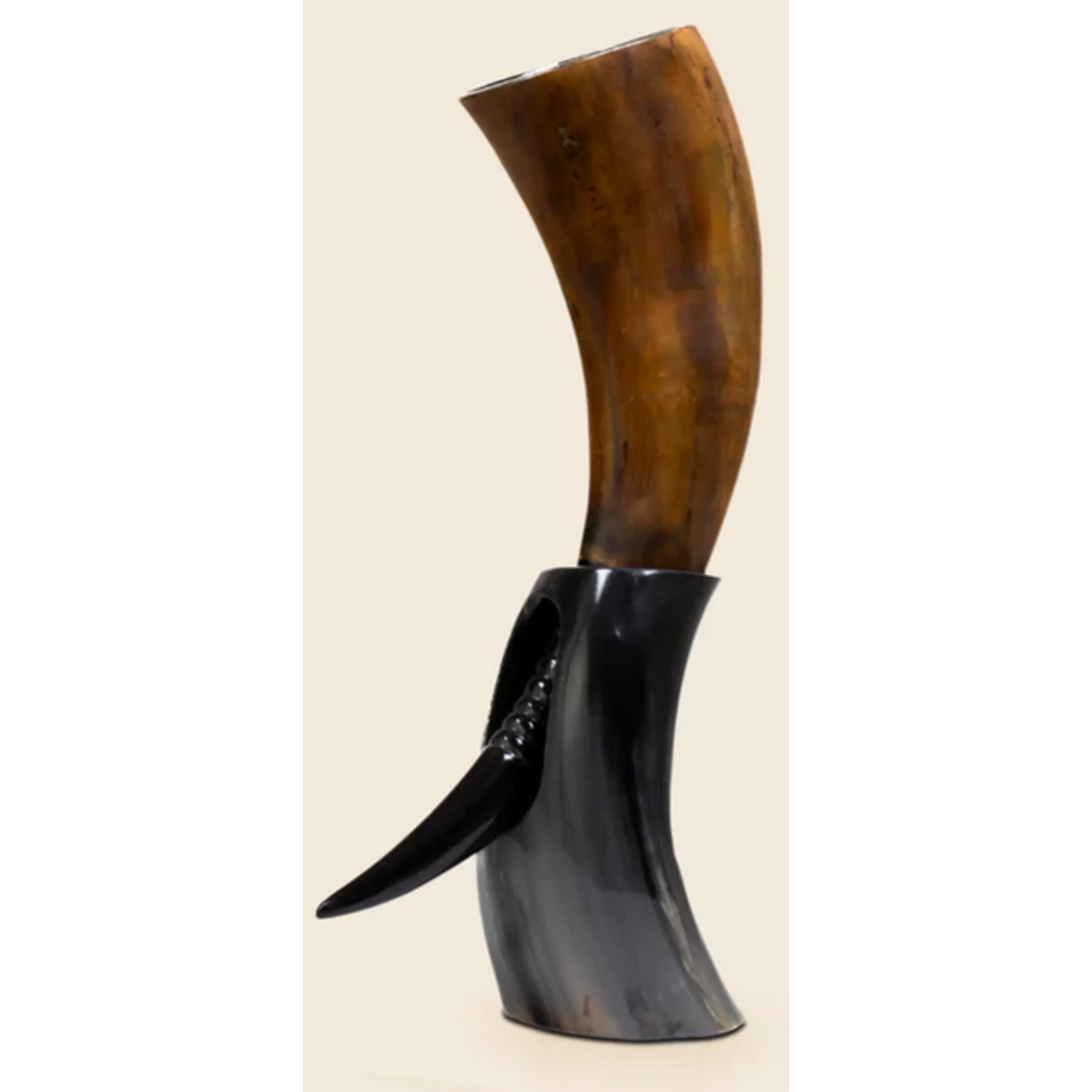 Viking Drinking Horn with Stand - Auger Black Brown - 14in