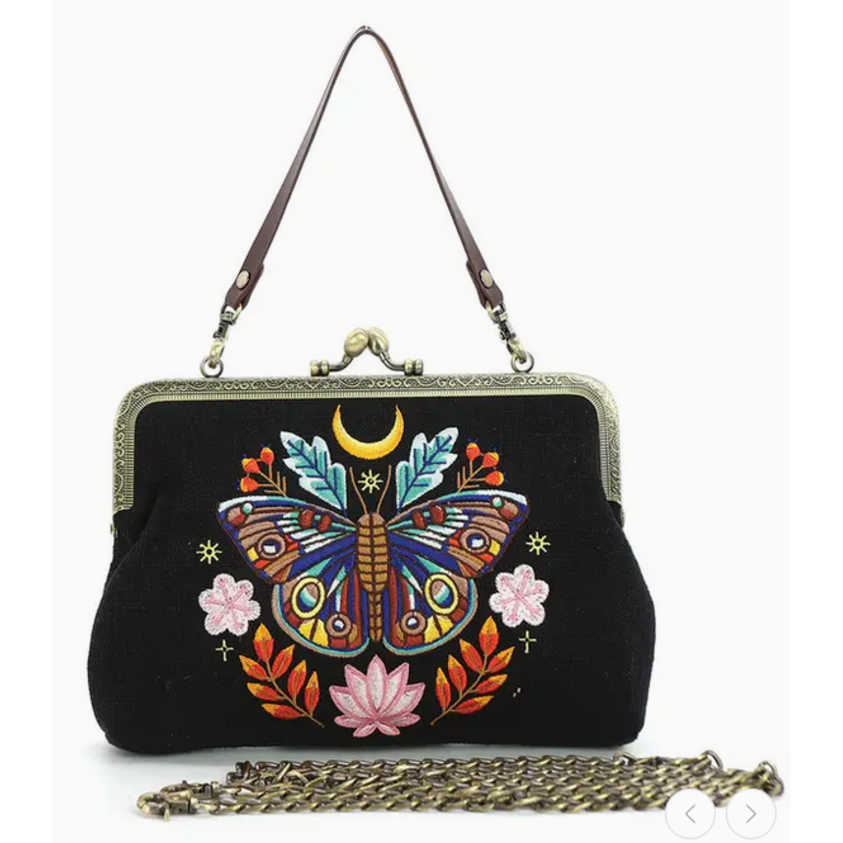 Handbag - Vintage Kisslock Embroidered Moon Moth